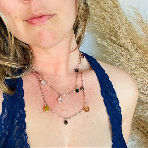 NORDSTROM VINTAGE Silver Double Length Layering Multi Beaded Necklace Jewelry - Picture 2 of 6